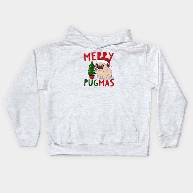 Merry Pugmas // Adorable Christmas Pug with Tree Kids Hoodie by SLAG_Creative